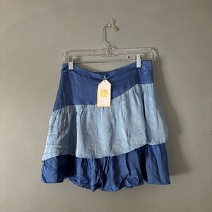 Emily McCarty Tiered Mini Skirt Blue Graident Sample Piece NWT Women’s Small